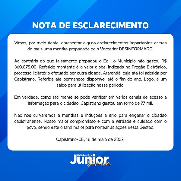 NOTA DE ESCLARECIMENTO!!